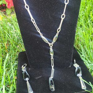 Robert Lee Silver, grey, and black Soho necklace and matching earrings